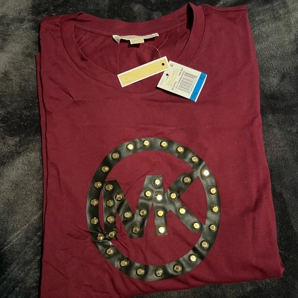 Michael Kors Maroon Studded Logo Tee - Picture 1 of 5